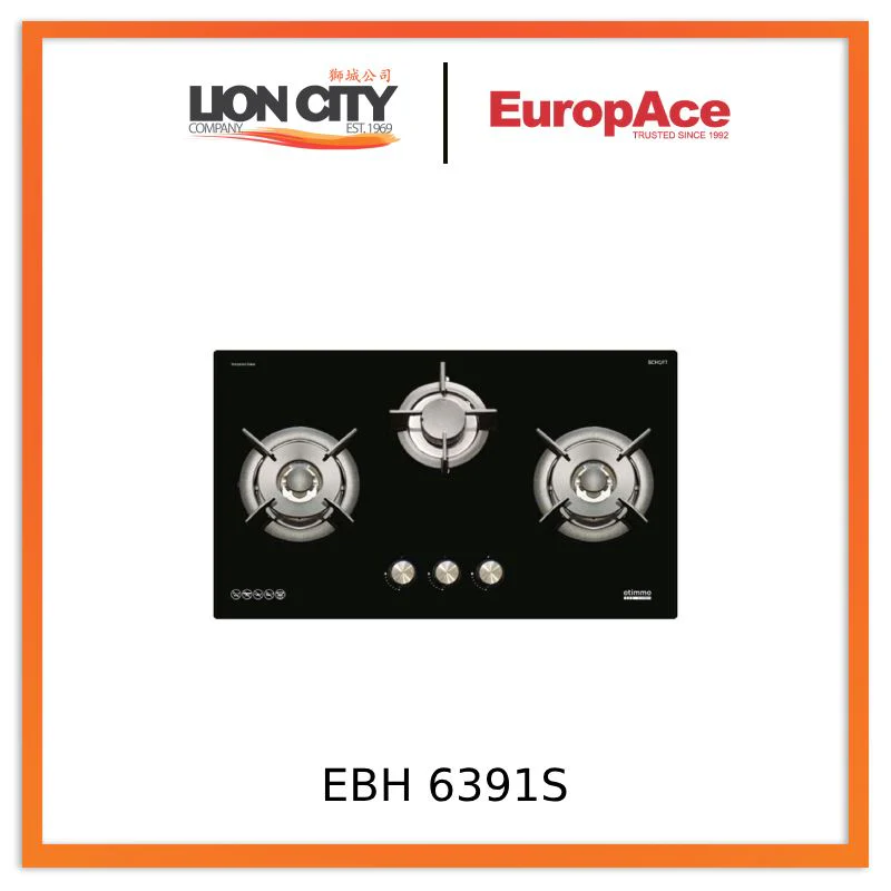Europace EBH6391STG 3 Burner 90cm Slim Gas Cooker Hob (Schott Glass) TG