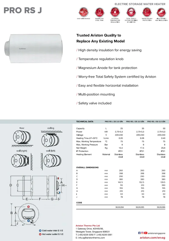 Ariston PRO RS J Series Storage Water Heater - Image 4