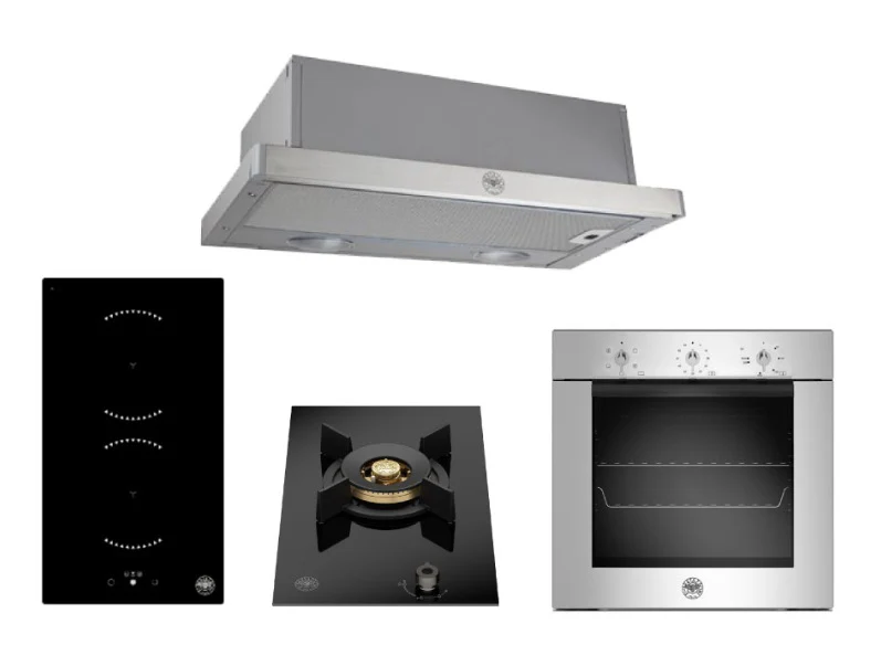 Bertazzoni K60TELXA Telescopic Hood + Bertazzoni P302I23NV 30 cm induction hob, 2 induction zones + Bertazzoi P301CPROGNE 30 cm Domino Gas on Glass Hob + Bertazzoni F605MODEKXS 60cm Built-in Oven - Image 2