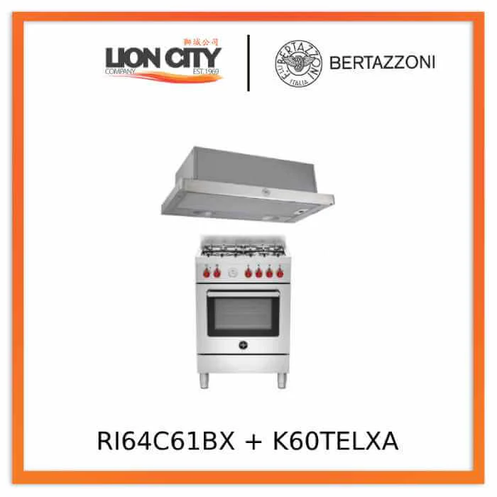 Bertazzoni La Germania RI64C61BX/XR/XB Free Standing Cooker Bundle + K60TELXA Telescopic Hood