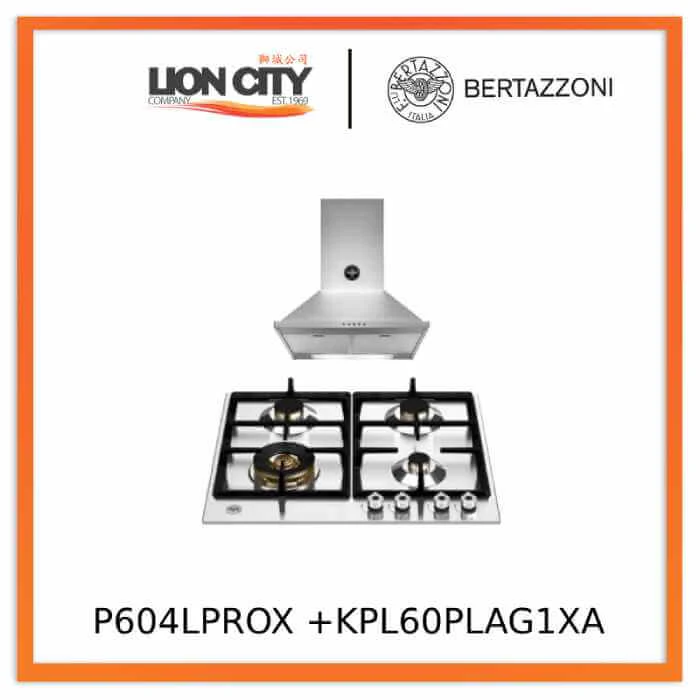 Bertazzoni P604LPROX 60cm Gas Hob + KPL60PLAG1XA Wall-Mount Hood