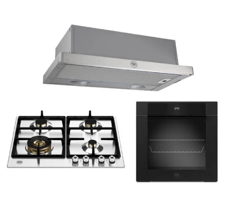 Bertazzoni P604LPROX/NE 60cm Gas Hob + F6011MODELN 11 Function Oven + K60TELXA Telescopic Hood - Image 2