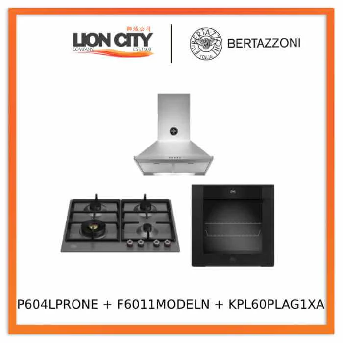 Bertazzoni P604LPROX/NE 60cm Gas Hob + F6011MODELN 11 Function Oven + KPL60PLAG1XA Wall-Mount Hood - Image 3