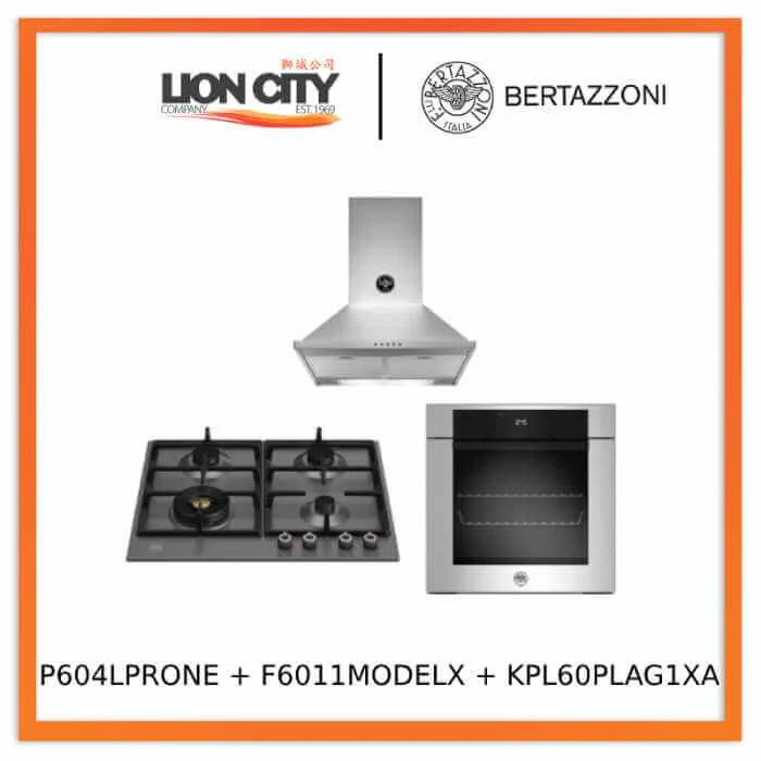 Bertazzoni P604LPROX/NE 60cm Gas Hob + F6011MODELX 11 Function Oven + KPL60PLAG1XA Wall-Mount Hood - Image 3