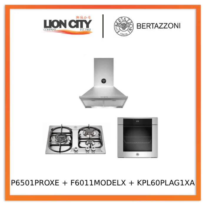Bertazzoni P6501PROXE 60cm 3-Burner Gas Hob + F6011MODELX/LN 11 Function Oven + KPL60PLAG1XA Hood