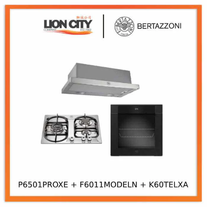 Bertazzoni P6501PROXE 60cm 3-Burner Gas Hob + F6011MODELX/LN 11 Function Oven + K60TELXA Hood - Image 3