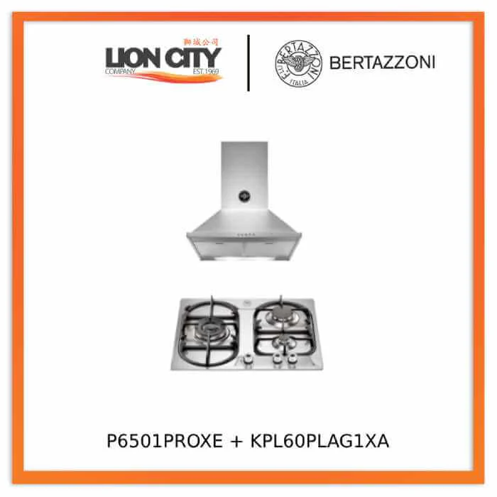 Bertazzoni P6501PROXE 60cm 3 Burner Gas + KPL60PLAG1XA Hood Bundle