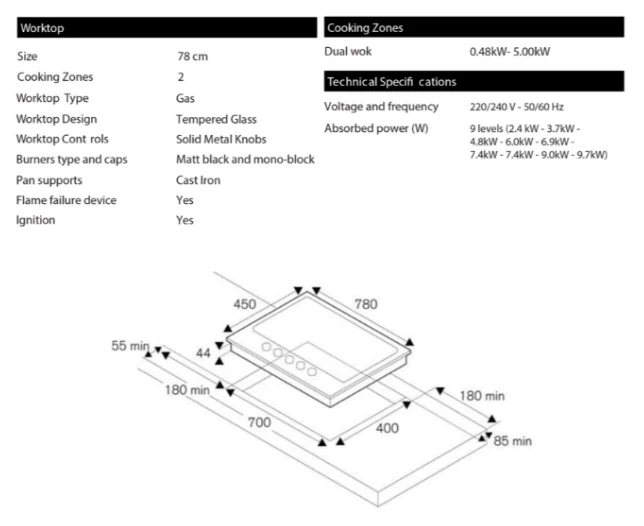 Bertazzoni P782BPROGNE 78cm 2-burner Glass Gas Hob - Image 3