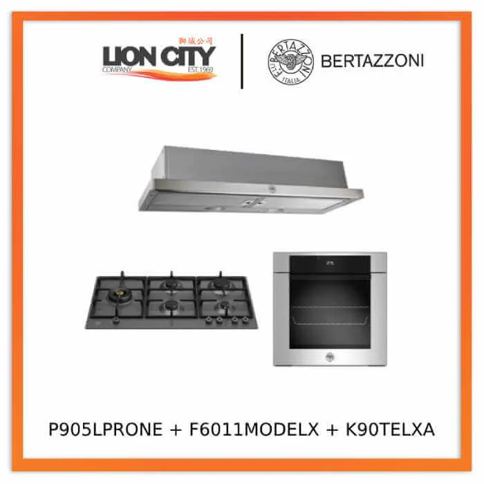 Bertazzoni P905LPROX/NE 90cm Gas Hob + F6011MODELX 11 Function Oven +K90TELXA Telescopic Hood - Image 3