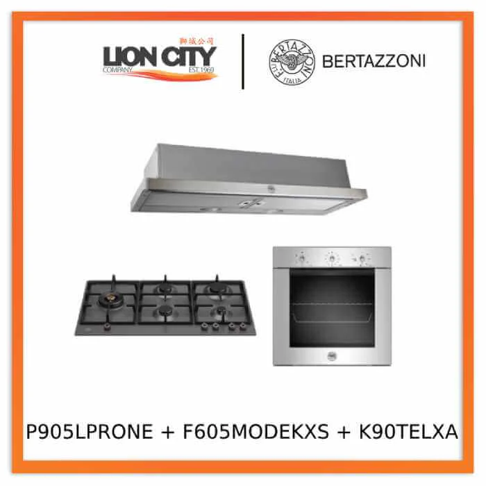 Bertazzoni P905LPROX/NE 90cm Gas Hob + F605MODEKXS 5 Function Oven + K90TELXA Telescopic Hood - Image 3