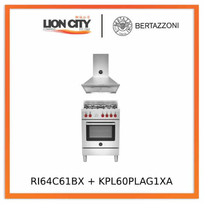 Bertazzoni RI64C61BX/XR/XB 60 4-burners electric oven + KPL60PLAG1XA 60 cm wallmount hood