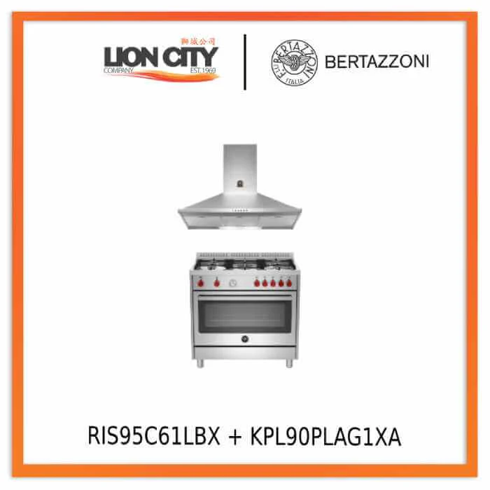 Bertazzoni RIS95C61LBX/XR/XW/XB 90 cm 5-burner Range Cooker Electric Oven + KPL90PLAG1XA 90 Wallmount Canopy Hood