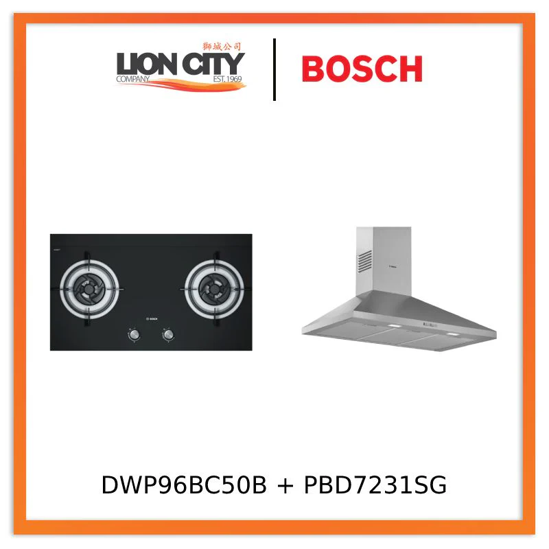 Bosch DWP96BC50B Series 2 Wall-mounted cooker hood 90 cm + PBD7232SG Gas hob 78 cm Tempered glass, Black - Image 3