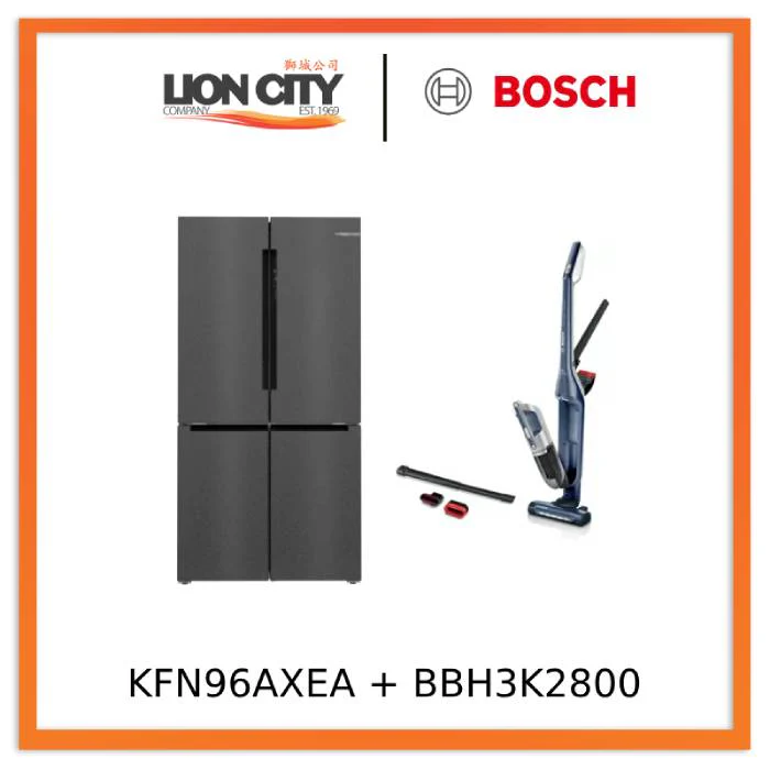 Bosch KFN96AXEA 605L French Door Bottom Freezer + Bosch BBH3K2800 Handstick Vacuum