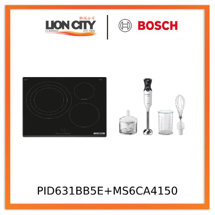 Bosch PID631BB5E Series 4 Induction Hob 60 cm Black + MS6CA4150 Hand blender ErgoMixx 800 W White, anthracite