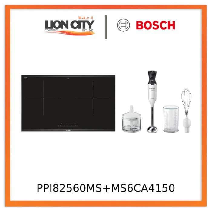 Bosch PPI82560MS 78CM Built-in Induction Hob + MS6CA4150 Hand blender ErgoMixx 800 W White, anthracite