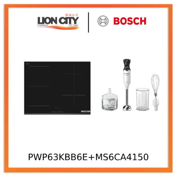 Bosch PWP63KBB6E Series 4 Induction hob 60 cm Black, surface mount without frame + MS6CA4150 Hand blender ErgoMixx 800 W White, anthracite
