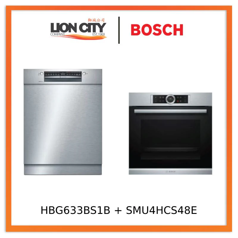 Bosch HBG633BS1B Series 8 Built-in oven 60 x 60 cm Stainless steel + SMU4HCS48E Series 4 Built-under dishwasher 60 cm Stainless steel