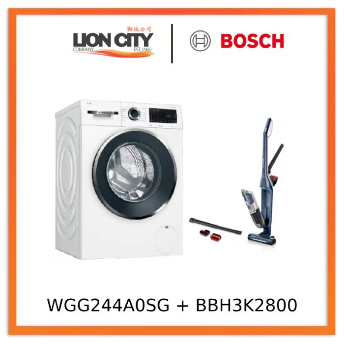 Bosch WGG244A0SG 9kg Front Load Washing Machine + Bosch BBH3K2800 Handstick Vacuum