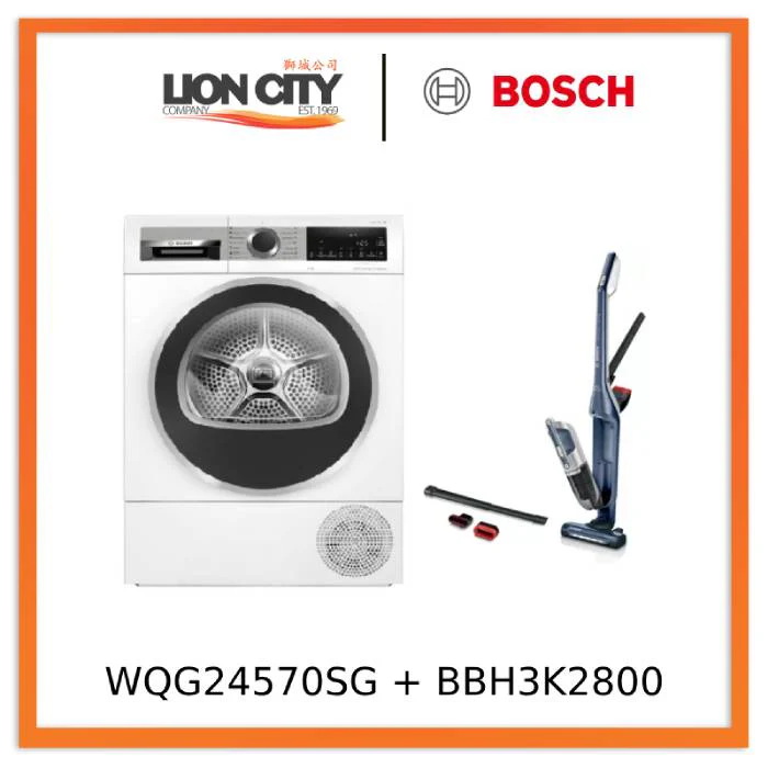 Bosch WQG24570SG 9kg Heat Pump Dryer + Bosch BBH3K2800 Handstick Vacuum