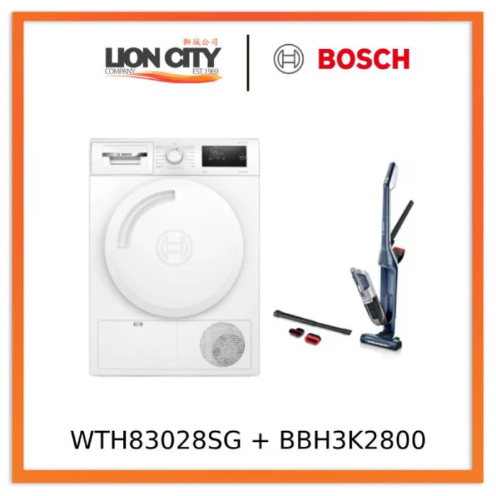 Bosch WTH83028SG Heat Pump Dryer 8 kg + Bosch BBH3K2800 Handstick Vacuum