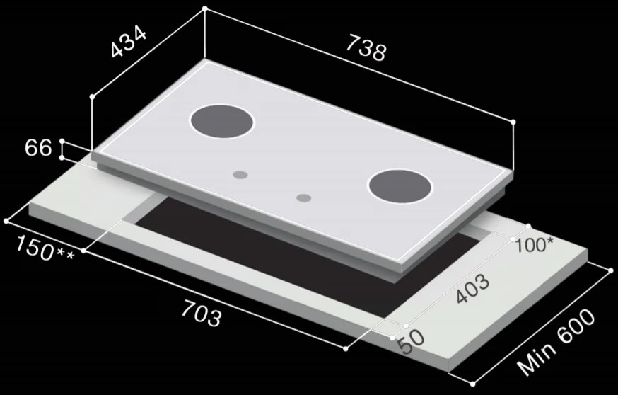 Rinnai RB-2CGN 2 Inner Burner Built-In Hob Inner Flame RB2CGN - Image 5