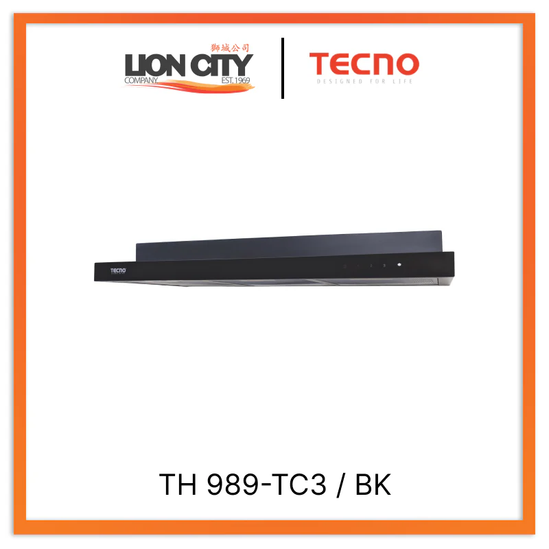 Tecno Uno TH 989 - TC3 / BK Slim Line Hood Full Black 90cm, 3 Motors, Touch Control