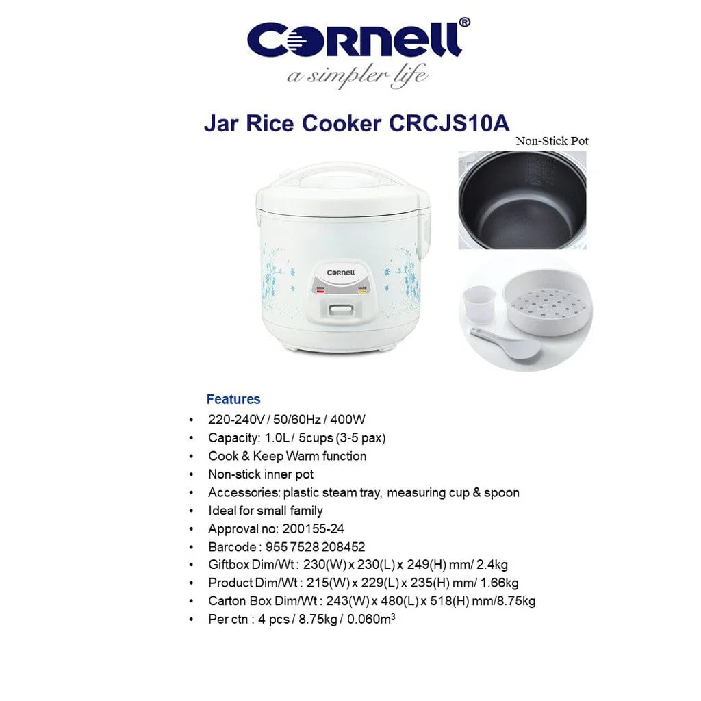 Cornell 1.0L Jar Rice Cooker CRCJS10A - Image 2