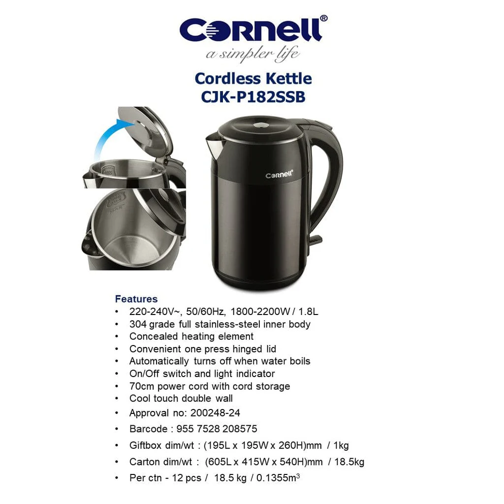 Cornell 1.8L Cool Touch Stainless Steel Kettle CJKP182SSB - Image 2