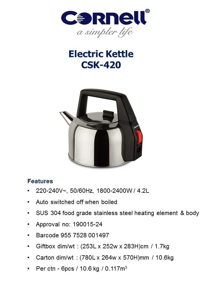 Cornell 4.2L Food Grade Stainless Steel Kettle CSK420 - Image 4