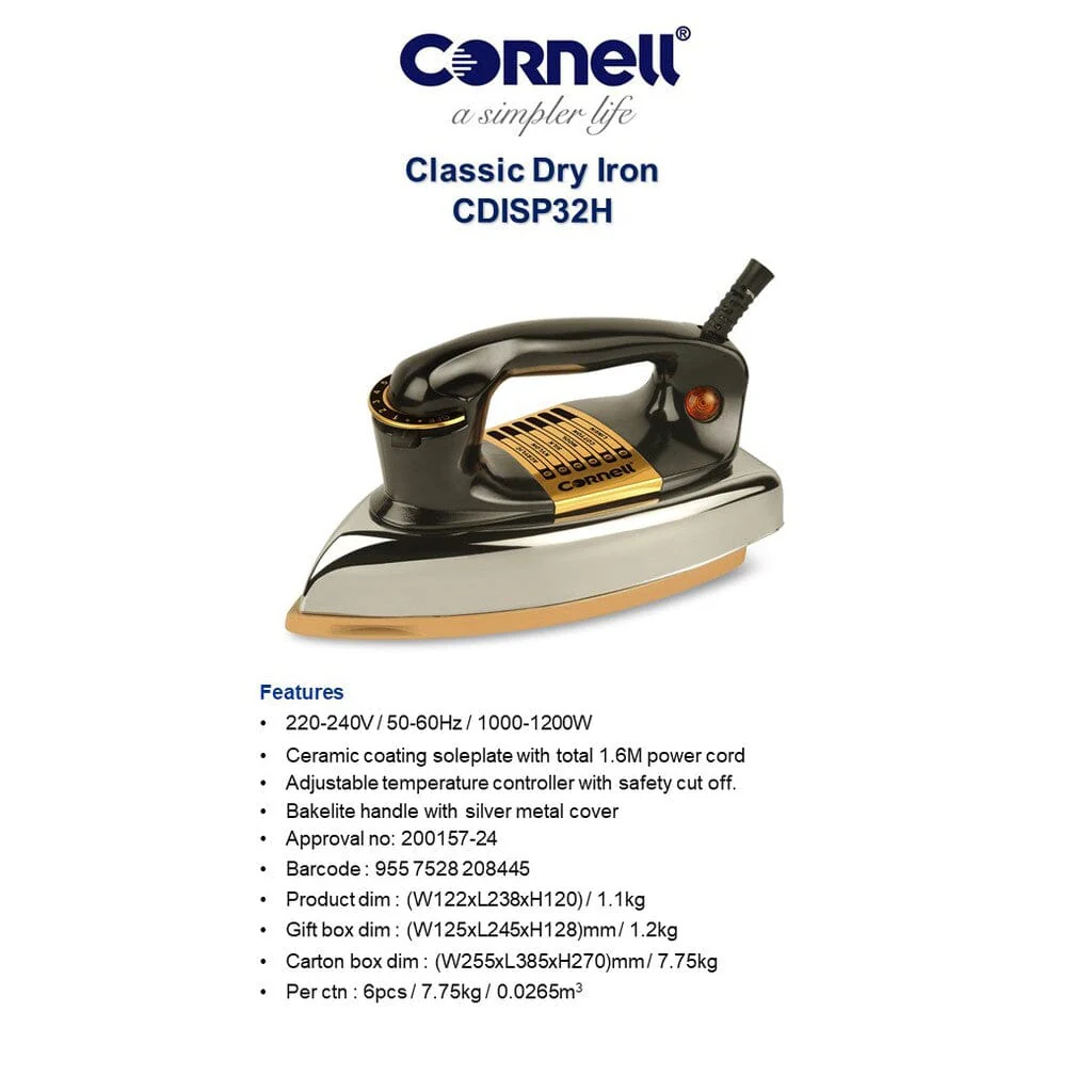 Cornell CDISP32H 1200W Classic Dry Iron - Image 4
