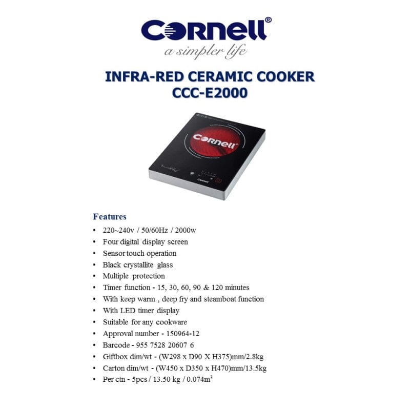 Cornell Ceramic Induction Cooker 2000W CCCE2000 - Image 3