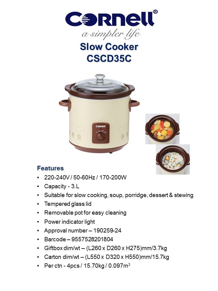 Cornell CSC-D35C Slow Cooker 3.0L - Image 2