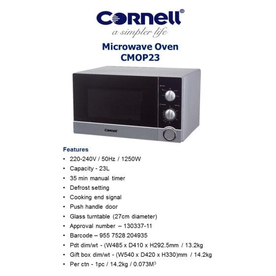 Cornell Microwave Oven CMOP23 23L Table Top Microwave - Image 3