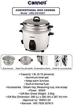Cornell Rice 1.8L Conventional Rice Cooker CRCCS182ST - Image 3