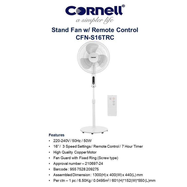 Cornell Stand Fan 16 Inch W/ Remote CFNS16TRC - Image 2