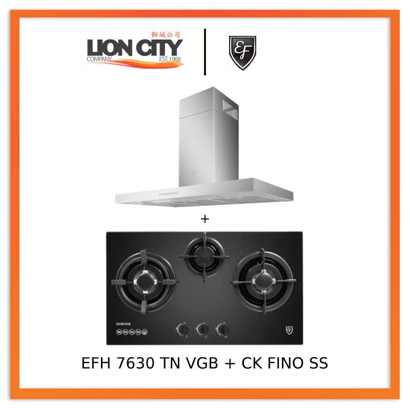 EF 90cm Chimney Hood CK-Fino SS + EF EFH 7630 TN VGB Glass Hob EFH7630TNVGB
