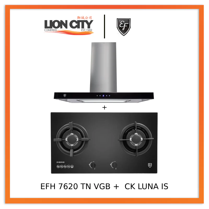 EF CK LUNA IS 90cm Island Hood + EF EFH 7620 TN VGB Glass Hob EFH7620TNVGB