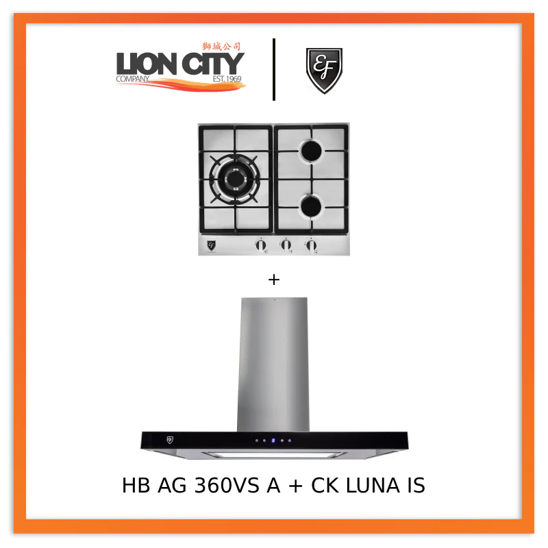 EF CK LUNA IS 90cm Island Hood + EF HB AG 360VS A 58cm Built-in Hob