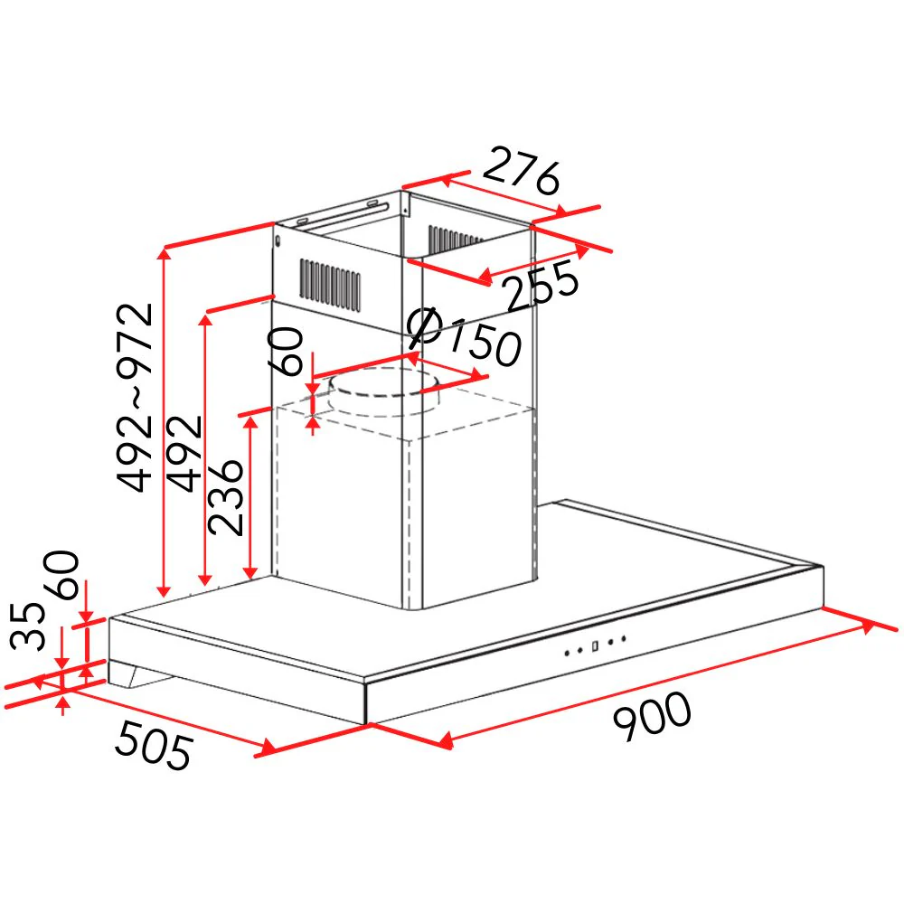 EF CK VISTA 90CM Chimney Hood - Image 5
