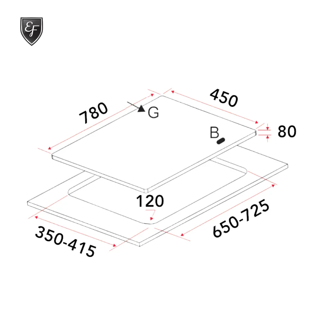 EF EFH 7636 WT VGB MG 78 cm 3 burners, Battery Ignition Matt Black Glass EFH7636WTVGBMG - Image 3