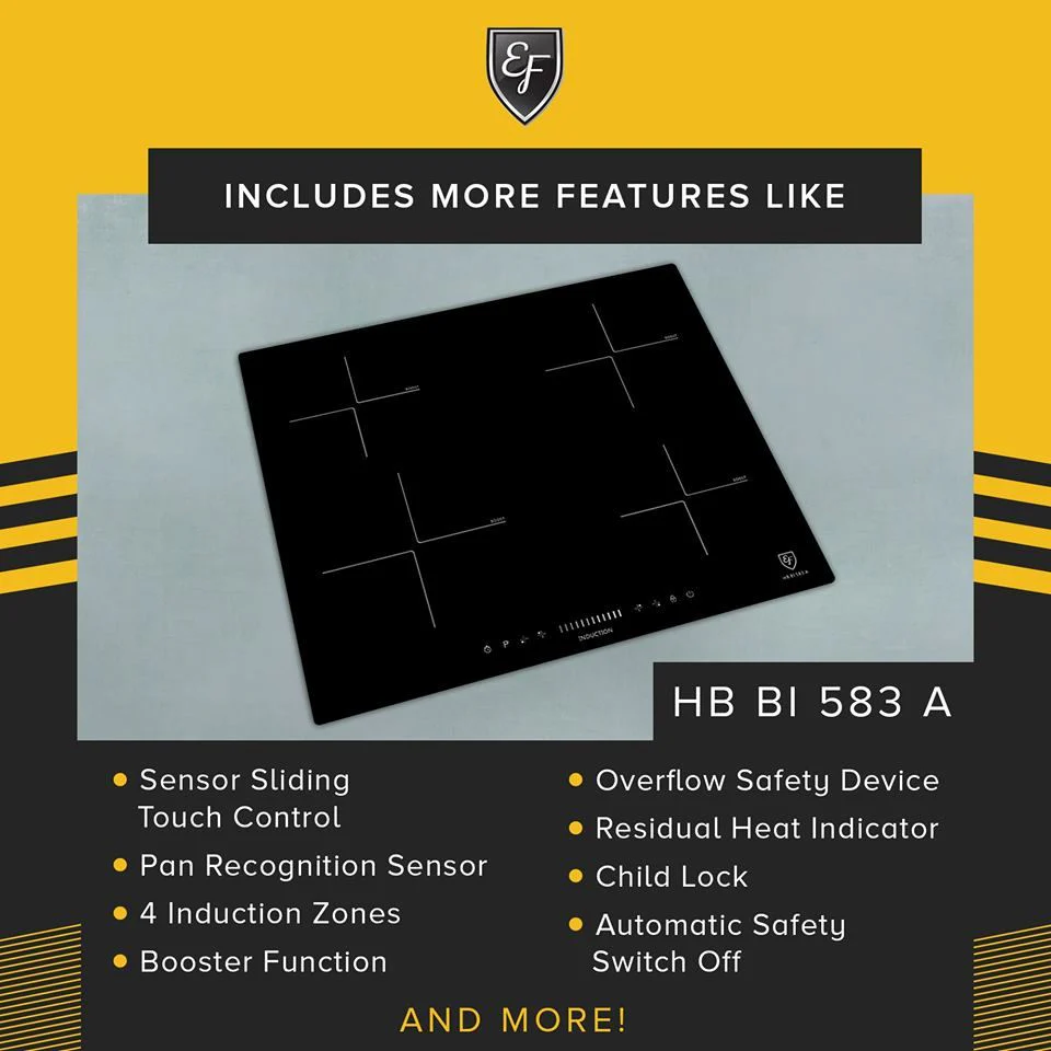 EF HB BI 583 A 60cm Ceramic Built-in Induction Hob + EFCH 9234T BK Cooker Hood 90CM - Image 3