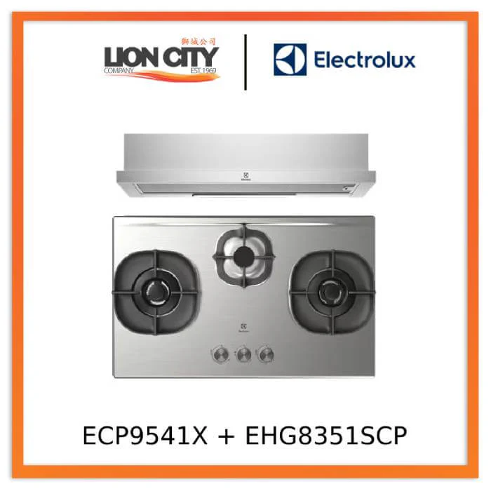 Electrolux ECP9541X 90cm UltimateTaste 300 pull-out extractor hood+EHG8351SCP (PUB) 82cm UltimateTaste 500 built-in gas hob with 3 cooking zones