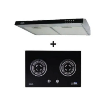 Ellane 60cm/90cm Slimline Hood With Black Panel EH-9160 + Ellane WG-2SV 80cm 2 Burner Glass Gas - Image 2