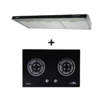 Ellane 60cm/90cm Slimline Hood With Black Panel EH-9180 + Ellane WG-2SV 80cm 2 Burner Glass Gas - Image 2