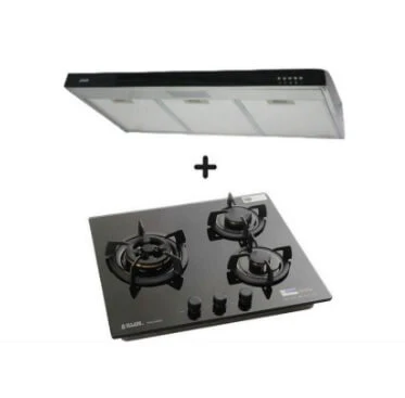 Ellane 60cm/90cm Slimline Hood With Black Panel EH-9280 + Ellane WG-248SV 3 Burner Glass Hob - Image 2