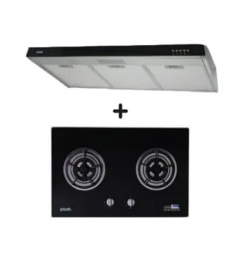Ellane 60cm/90cm Slimline Hood With Black Panel EH-9280 + Ellane WG-2SV 80cm 2 Burner Glass Gas - Image 2