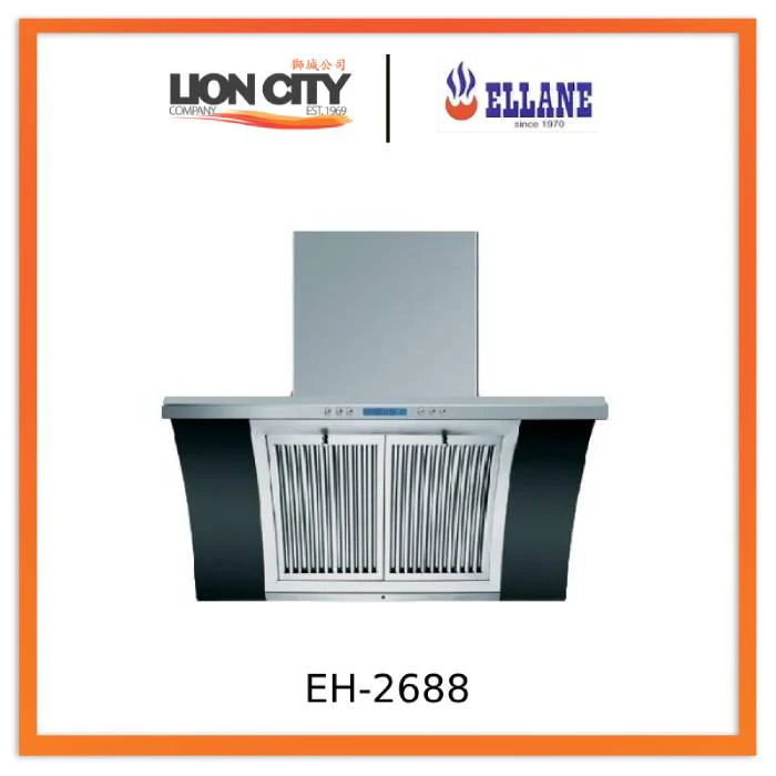 Ellane EH-2688 90cm Stainless Steel Chimney Hood With Arch Glass