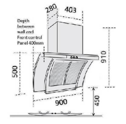 Ellane EH-2688 90cm Stainless Steel Chimney Hood With Arch Glass - Image 3