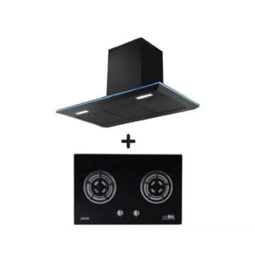 Ellane EH-2690 90cm Black Designer Chimney Hood + Ellane WG-2SV 80cm 2 Burner Glass Gas Hob With Safety - Image 2